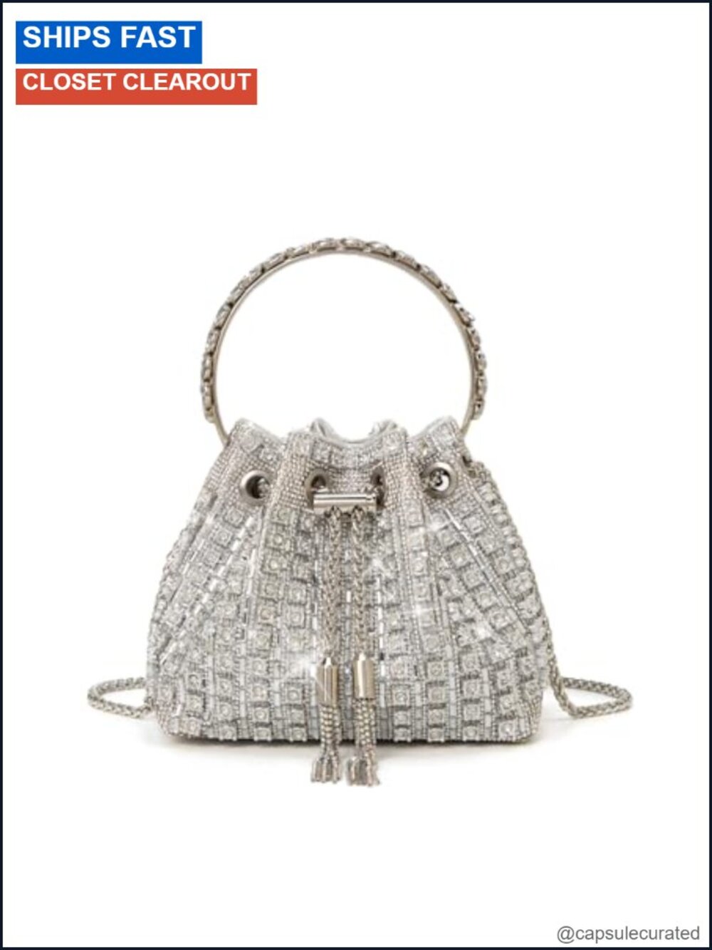 Rhinestone Evening Clutch Purse with Detachable Chain Wristlet Crossbody